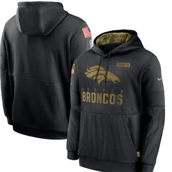 Men's Denver Broncos Black NFL 2020 Salute To Service Sideline Performance Pullover Hoodie